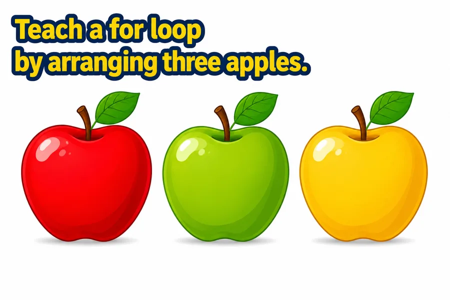 Teach a for loop by arranging three apples